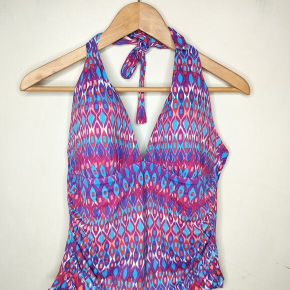 La Blanca Tankini Swim Top Geometric Halter - Picture 2 of 7